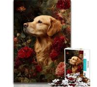 Puzzle da 1000 pezzi per adulti, regali con fiori e Golden Retriever, giocattoli da gioco stimolanti, decorazioni da parete, regali unici per compleanno e Natale, 50x75cm