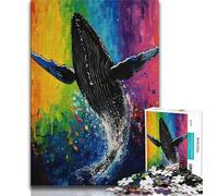 Puzzle da 1000 pezzi per adulti, regali con graffiti di balene, antistress, per ammazzare il tempo durante le vacanze, con poster abbinato e foglio di quiz (38x26cm)