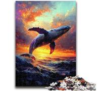 Puzzle da 1000 pezzi per adulti, regali di balene che saltano al tramonto, puzzle per adulti, antistress, per ammazzare il tempo in casa, per migliorare l'amore tra coppie (38x26cm)