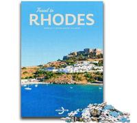 Puzzle da 1000 pezzi per adulti, regali di viaggio a Rodi, 1000 pezzi per adolescenti, con poster abbinato e foglio di quiz per età 14+ (26x38cm)