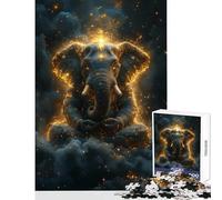 Puzzle da 1000 pezzi per adulti regali elefante in meditazione con scintille dorate giocattoli per la decorazione della casa fantastici regali e giocattoli gioco pratico ogni pezzo è unico - 38x52cm