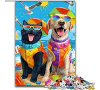 Puzzle da 1000 pezzi per adulti, regali, gatti e cani sulla spiaggia, gioco per famiglie, antistress, sfida difficile, un'opera d'arte per bambini dai 14 anni in su (dimensioni 26x38cm)