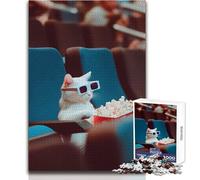 Puzzle da 1000 pezzi per adulti, regali, gatto con occhiali da cinema, gioco educativo per famiglie, sfida difficile, idee regalo, dimensioni 38x52cm