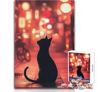 Puzzle da 1000 pezzi per adulti, regali, gatto nero nelle luci della città, rompicapo, giochi per famiglie, analisi e logica, giocattoli fai da te, dimensioni 50x75cm