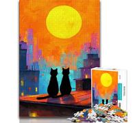 Puzzle da 1000 pezzi per adulti, regali "Gatto sotto il cielo notturno", giochi divertenti per famiglie, attività divertenti a casa, regalo di compleanno, regali da viaggio (38x26cm)