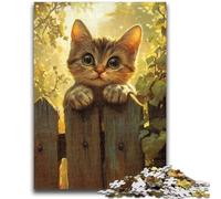 Puzzle da 1000 pezzi per adulti, regali "Gatto sulla staccionata", antistress, per trascorrere il tempo a casa, lista dei desideri con Babbo Natale, 38x26cm