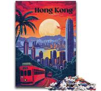 Puzzle da 1000 pezzi per adulti, regali Hong Kong Sunset Glow, antistress, per trascorrere il tempo a casa, lista dei desideri con Babbo Natale (dimensioni 38x26cm)
