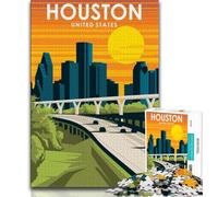 Puzzle da 1000 pezzi per adulti, regali Houston Texas Travel Art, design vivace e unico, esperienza di puzzle rilassante e stimolante (75x50cm)
