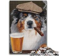 Puzzle da 1000 pezzi per adulti, regali per adolescenti, cane pastore australiano che fuma, perfetti per le serate di gioco, giocattolo colorato per la casa (50x75cm)
