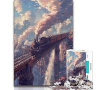 Puzzle da 1000 pezzi per adulti, regali per adolescenti, treno a vapore sul ponte, puzzle interessanti per ridurre lo stress e interagire con i genitori (dimensioni 38x26cm)