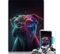 Puzzle da 1000 pezzi per adulti regali puzzle con occhiali al neon cani e adolescenti giocattoli per l'intrattenimento della famiglia con poster abbinato e foglio di quiz 38x26cm