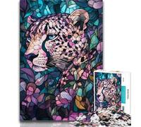 Puzzle da 1000 pezzi per adulti, regali, puzzle in vetro colorato con leopardo per adolescenti, interessanti per ridurre lo stress e interagire con i genitori (dimensioni 75x50cm)