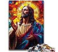 Puzzle da 1000 pezzi per adulti, regali, puzzle in vetro colorato raffigurante Gesù, design vivace e unico, esperienza di gioco rilassante e stimolante, 38x26cm