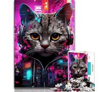 Puzzle da 1000 pezzi per adulti, regali, puzzle Techno Cat per adulti, giocattoli educativi per l'apprendimento, giochi per famiglie, regali e compleanni unici (dimensioni 38x26cm)