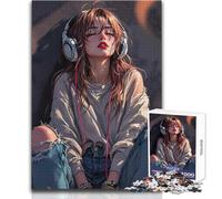 Puzzle da 1000 pezzi per adulti, regali, ragazza anime che ascolta musica, giochi educativi, attività per la famiglia, regali di compleanno, dimensioni 50x75cm