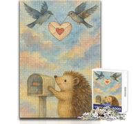 Puzzle da 1000 pezzi per adulti, regali, riccio nella cassetta postale con uccelli che trasportano una busta a forma di cuore, gioco educativo per famiglie, sfida difficile, idee regalo, 38x52cm