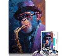 Puzzle da 1000 pezzi per adulti regali Scimpanzé che suona il sassofono 1000 pezzi per adolescenti regali di Babbo Natale segreto per età dai 14 anni in su 75x50cm