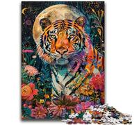 Puzzle da 1000 pezzi per adulti, regali Tigre sotto la luna, per età 14 anni e oltre, giocattolo educativo intellettuale decompressivo, ottimo regalo, 26x38cm
