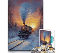 Puzzle da 1000 pezzi per adulti, regali, treno sulla neve, tramonto, aiuta il cervello ad allenarsi, giocattoli avvincenti per coltivare la pazienza, regalo per compleanni, 38x26cm