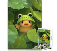 Puzzle da 1000 pezzi per adulti, regalo, a forma di anatroccolo con cappello di rana tra le ninfee, rilassante, divertente, giocattolo di qualità, taglio preciso, dimensioni 50x75cm