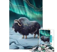 Puzzle da 1000 pezzi per adulti regalo bue muschiato sotto l'aurora boreale gioco educativo gioco intellettuale opera d'arte regalo attività per famiglie (dimensioni 38x52cm)