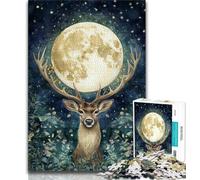 Puzzle da 1000 pezzi per adulti, regalo "Cervi sotto la luna", design vivace e unico, esperienza di gioco rilassante e stimolante (75x50cm)