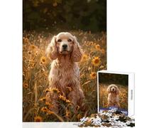 Puzzle da 1000 pezzi per adulti regalo Cocker Spaniel in un campo di girasoli giocattoli per la decorazione della casa fantastici regali e giocattoli gioco pratico ogni pezzo è unico - 38x26cm