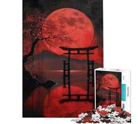 Puzzle da 1000 pezzi per adulti regalo con luna piena rossa e lago sacro ideale per compleanni e Natale per donne giocattoli fai da te per maggiori di 14 anni (38x52cm)