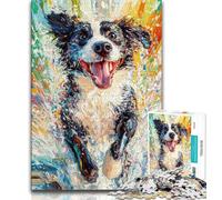 Puzzle da 1000 pezzi per adulti, regalo di compleanno con un felice Border Collie, difficile da completare ma divertente e umoristico, unico e regalo (38x26cm)