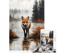 Puzzle da 1000 pezzi per adulti regalo dipinto di volpe nel lago nebbioso giocattolo educativo opera d'arte regalo per gioco educativo impegnativo da completare dimensioni 50x75cm