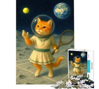 Puzzle da 1000 pezzi per adulti regalo: gatto astronauta che gioca a tennis sulla luna rompicapo gioco per la mente ideale per le vacanze a casa per passare il tempo regalo di compleanno (50x75cm)