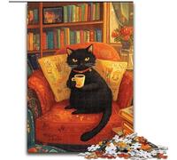 Puzzle da 1000 pezzi per adulti, regalo Gatto nero sul divano, antistress con pezzi completamente interconnessi di forma casuale per ragazzi dai 14 anni in su (dimensioni 26x38cm)