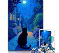 Puzzle da 1000 pezzi per adulti, regalo Gatto sulla strada di notte, puzzle da 1000 pezzi, antistress, sfida difficile, adatto per la decorazione della scrivania (dimensioni 38x26cm)