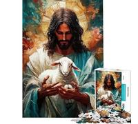 Puzzle da 1000 pezzi per adulti regalo Gesù con agnello rompicapo gioco per la mente vacanza a casa ammazzare il tempo regalo di compleanno regali (Dimensioni 38x52cm)