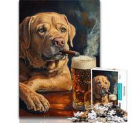 Puzzle da 1000 pezzi per adulti, regalo Golden Retriever che fuma, antistress, per ammazzare il tempo in casa, con poster abbinato e foglio di quiz (75x50cm)
