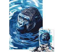 Puzzle da 1000 pezzi per adulti regalo gorilla blu nell'acqua arte digitale per gioco educativo giocattolo intellettuale opera d'arte regalo attività per famiglie (dimensioni 38x26cm)