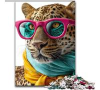 Puzzle da 1000 pezzi per adulti, regalo leopardo con sciarpa, adatto dai 14 anni in su, giochi educativi per la casa, giocattoli fai da te, opere d'arte, regalo (dimensioni 26x38cm)