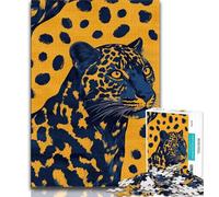 Puzzle da 1000 pezzi per adulti, regalo "Leopardo dorato", antistress, per ammazzare il tempo durante le vacanze, con poster abbinato e foglio di quiz, 38x26cm