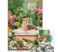 Puzzle da 1000 pezzi per adulti, regalo leopardo nella vasca da bagno, giocattoli per l'intrattenimento della famiglia, gioco educativo per compleanno, Natale per bambini dai 14 anni in su, 38x26cm
