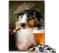Puzzle da 1000 pezzi per adulti, regalo per cani da pastore australiano che fumano, puzzle da 1000 pezzi, antistress, per trascorrere il tempo libero, interazione genitore-figlio (75x50cm)
