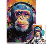 Puzzle da 1000 pezzi per adulti, regalo per scimpanzé con le cuffie, gioco per famiglie, antistress, sfida difficile, migliora l'amore tra coppie, 50x75cm