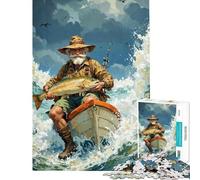 Puzzle da 1000 pezzi per adulti regalo pescatore barca grande puzzle a forma di pesce gioco rompicapo vacanza a casa ammazzare il tempo regalo di compleanno regali (Dimensioni 38x26cm)