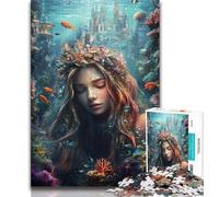 Puzzle da 1000 pezzi per adulti, regalo "Ragazza sottomarina", antistress, per ammazzare il tempo in casa, con poster abbinato e foglio di quiz (75x50cm)