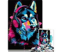 Puzzle da 1000 pezzi per adulti regalo Siberian Husky con cuffie 1000 pezzi per adolescenti perfetti per le serate di gioco giocattolo colorato per la casa regalo 75x50cm