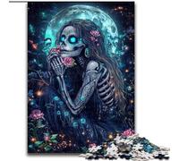Puzzle da 1000 pezzi per adulti, regalo "Teschio ragazza sotto la luna", per bambini dai 14 anni in su, gioco educativo, sfida, regalo per compleanni dimensioni 26x38cm
