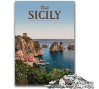 Puzzle da 1000 pezzi per adulti, regalo "Visita la Sicilia", puzzle per adulti, per ammazzare il tempo durante le vacanze, con pezzi completamente interconnessi e di forma casuale (26x38cm)