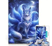 Puzzle da 1000 pezzi per adulti, Regina Blu Volpe Kitsune, giocattolo fai-da-te, allena la mente e la mano, con poster e foglio di curiosità abbinati 50x75cm
