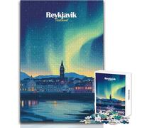 Puzzle da 1000 pezzi per adulti Reykjavik Aurora Boreale Calma e piacevole Tempo libero Giocattolo di precisione avanzato con fustellatura Dimensioni 38x26cm
