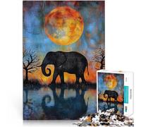 Puzzle da 1000 pezzi per adulti Riflesso della luna dell'elefante Giochi di relax con pezzi completamente interconnessi di forma casuale 52x38cm