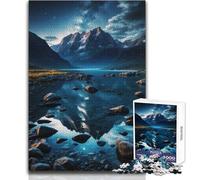 Puzzle da 1000 pezzi per adulti Riflesso di montagna nel lago di notte Goditi un dolce relax e svago Vestibilità stabile Taglio preciso Dimensioni del giocattolo: 38x26cm